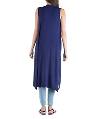 24seven Comfort Apparel Sleeveless Long with Side Slit Cardigan Vest