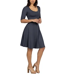 24seven Comfort Apparel a Line Knee Length Elbow Sleeves Dress