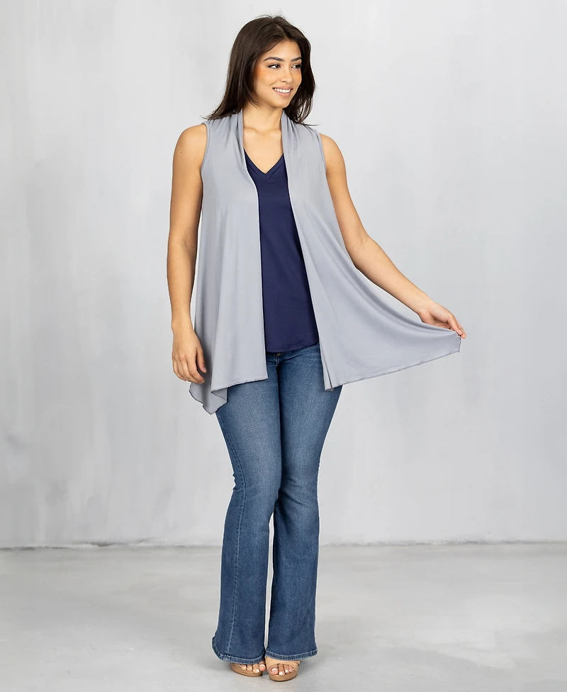 24seven Comfort Apparel Draped Open Front Sleeveless Cardigan Vest