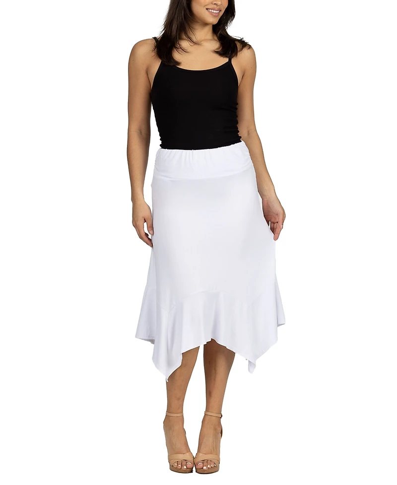 24seven Comfort Apparel Solid Color Knee Length Elastic Waist Handkerchief Skirt