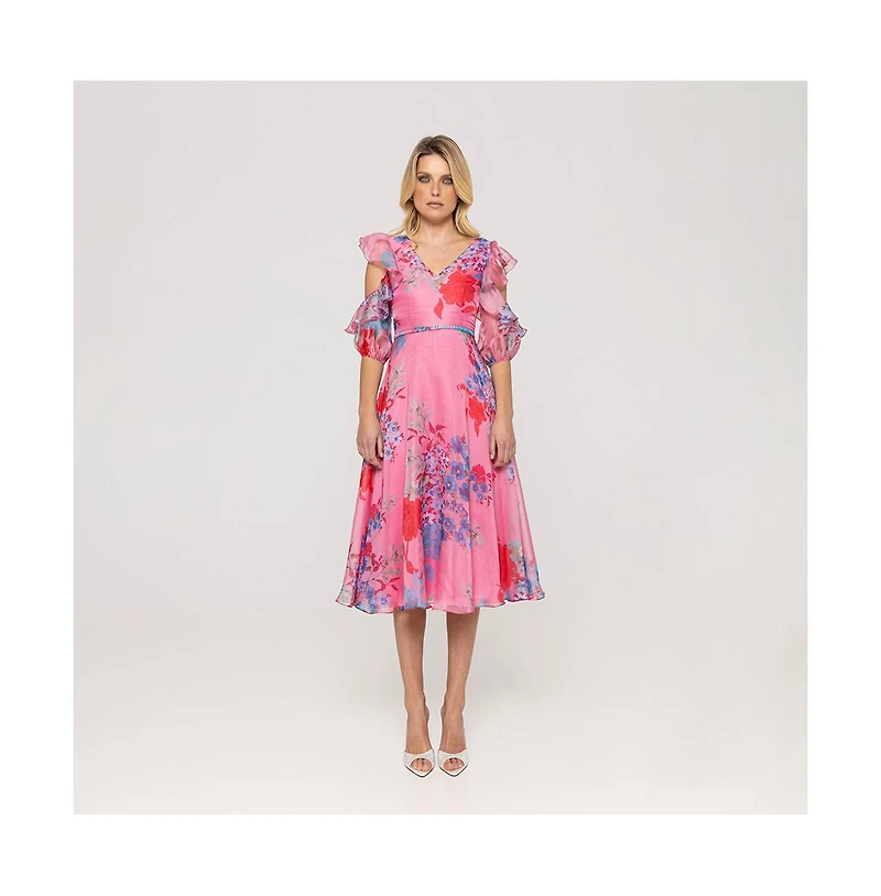 Nissa Women's Ruffled Organza Midi Dress