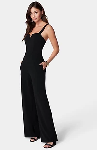 Bebe Women's Scuba Crepe Jumpsuit With Strap