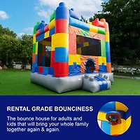 HeroKiddo Block Party Bounce House Commercial Grade for Kids and Adults (with Blower), Basketball Hoop, Outdoor Indoor, Birthday Party, Rental Quality