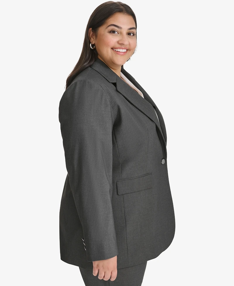 Calvin Klein Plus Pinstriped One-Button Jacket