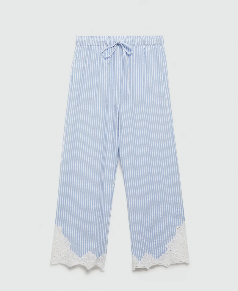 Mango Women's Embroidered Striped Trousers