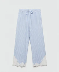 Mango Women's Embroidered Striped Trousers