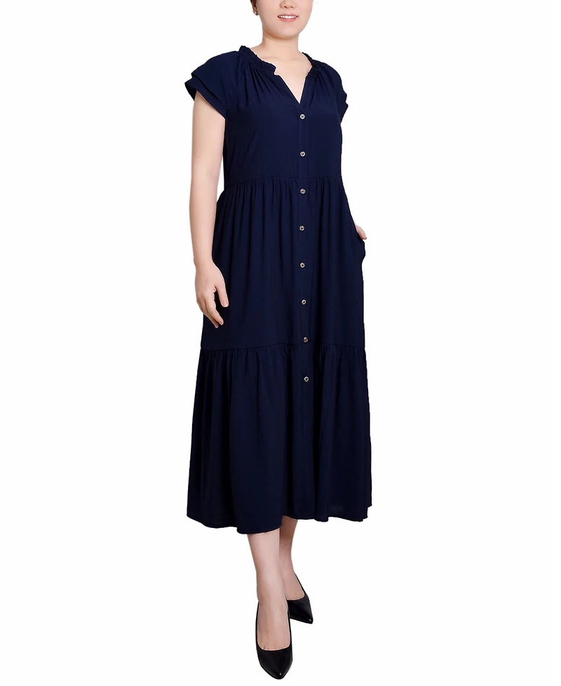 Ny Collection Short Sleeve Slubbed Midi Dress