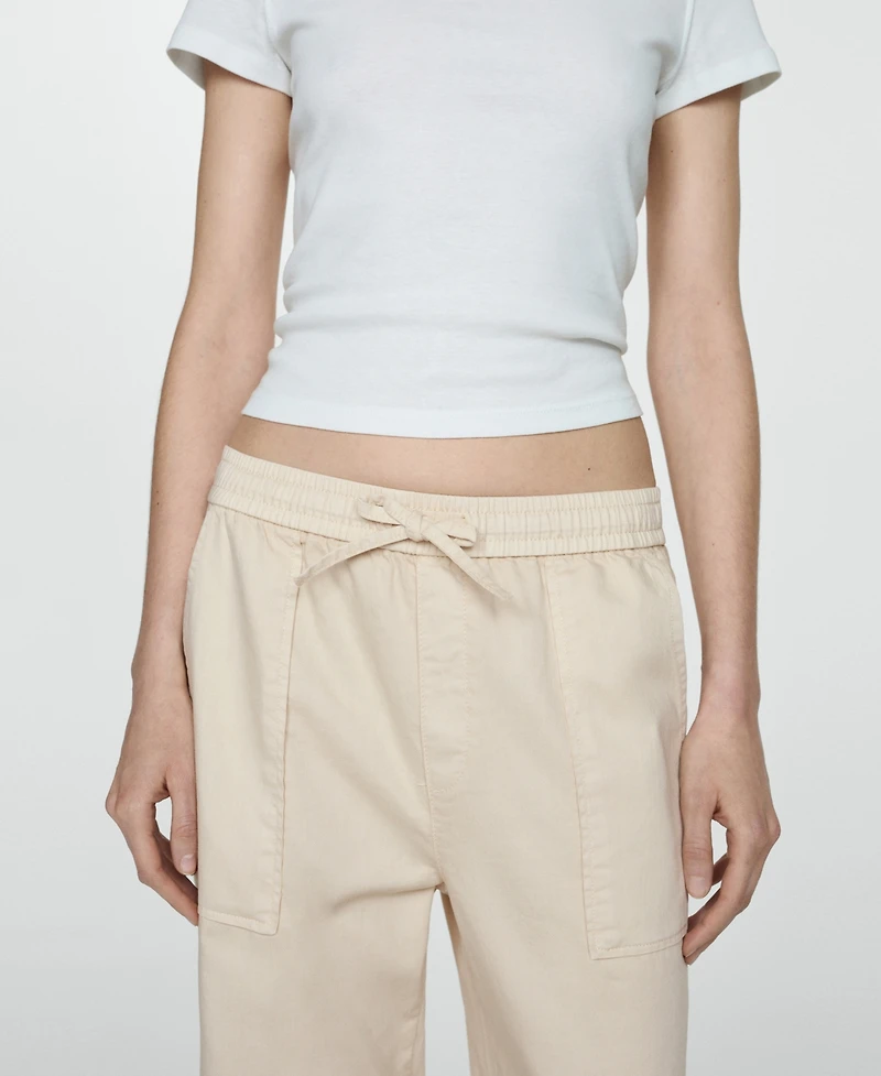Mango Women's Elastic Waist Cotton Pants