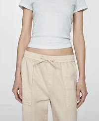 Mango Women's Elastic Waist Cotton Pants