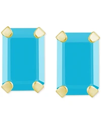 Turquoise Emerald-Cut Solitaire Four Prong Stud Earrings 14k Gold