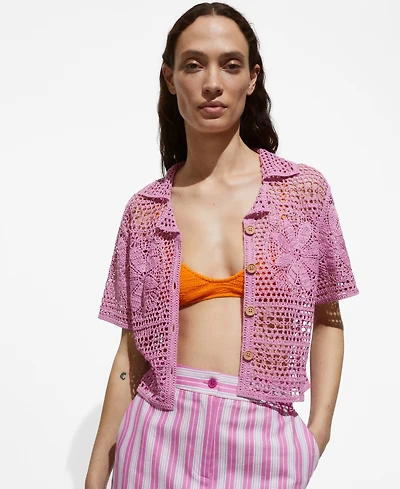 Mango Women's Flowers Detail Crochet Shirt