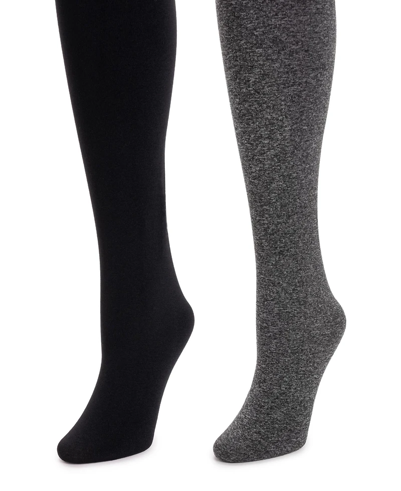Muk Luks Women's 2 Pair Pack Fleece Lined Tights, Navy/Burgundy, M/L