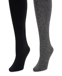 Muk Luks Women's 2 Pair Pack Fleece Lined Tights, Navy/Burgundy, M/L