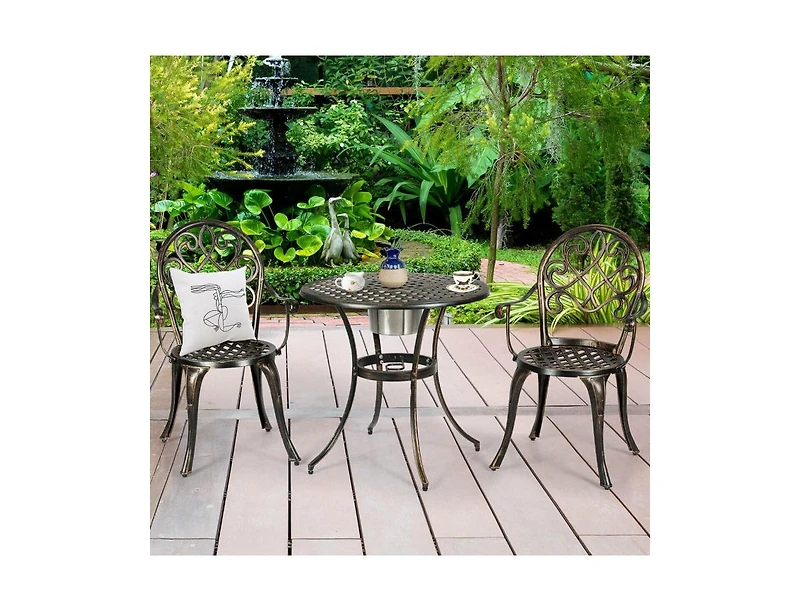 Slickblue 3 Pieces Outdoor Set Patio Bistro with Attached Removable Ice Bucket
