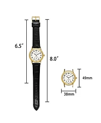 Peugeot Men's Vintage 38mm Round Gold Plated Watch with Black Leather Band