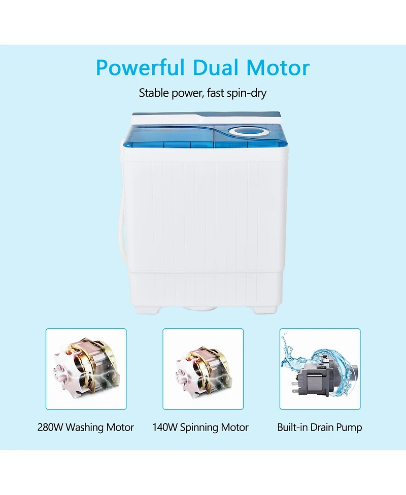 Gymax Portable Semi-automatic Washing Machine 26 lbs Twin Tub Laundry Washer Blue