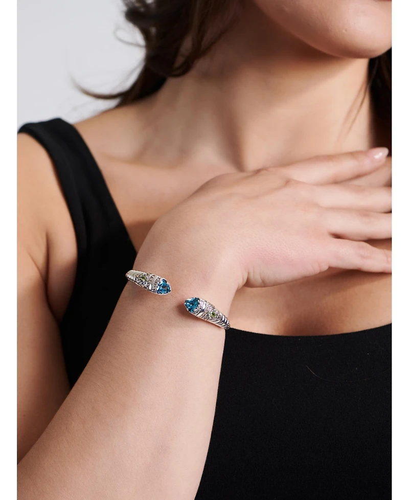 Devata Garnet & Bali Uluwatu Cuff Bracelet in Sterling Silver and 18K Gold