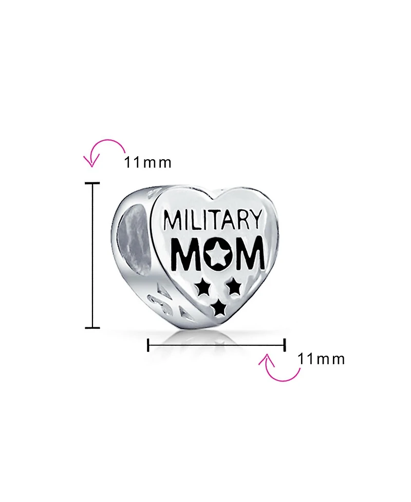 Bling Jewelry Heart Shape American Patriotic Usa Flag Words Military Mom Charm Bead Wife Sterling Silver Fits European Charm Bracelet