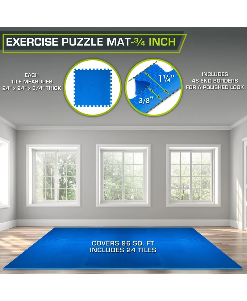 Exercise Puzzle Mat 3/4-in, 96 Sq Ft - 24 Tiles
