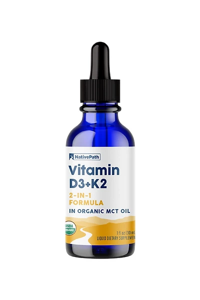 NativePath D3K2 Tincture - 2000IU Vitamin D3 and Vitamin K2 Supplement with Organic Mct Oil - 1 Fluid Ounce