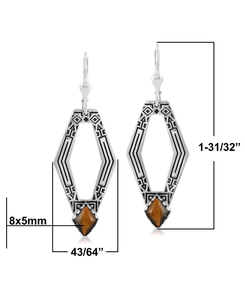 American West Jewelry Sterling Silver and Geometric Shape Tiger's Eye Gemstone Lever Back Earrings