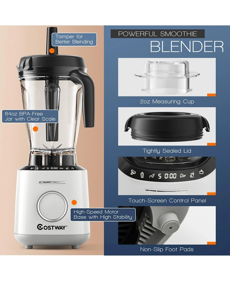 Sugift 1500W Countertop Smoothies Juicer and Blender with 10 Speed and 6 Pre-Setting Programs