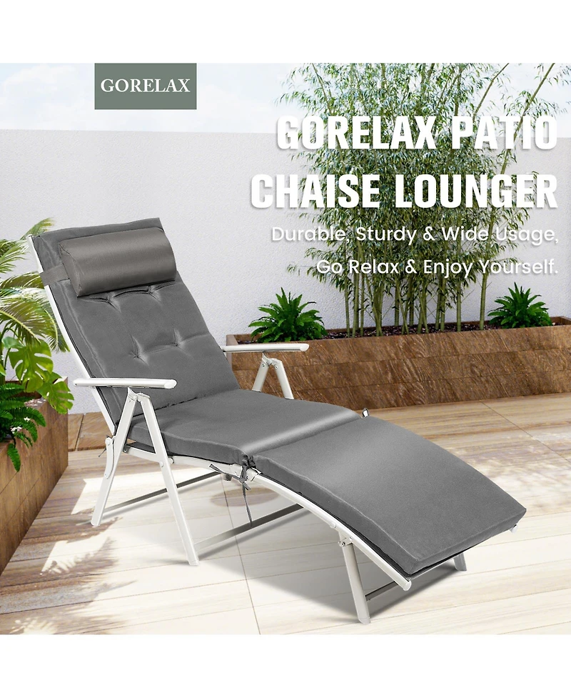 Inolait Adjustable Outdoor Lightweight Folding Chaise Lounge Chair with Pillow-Grey