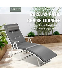 Inolait Adjustable Outdoor Lightweight Folding Chaise Lounge Chair with Pillow-Grey