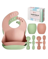 Sperric Toddler Silicone Feeding Set Led Weaning Utensils, Silicone Bibs Feeding Cups Smooth Waterproof Material For Practical Eating, Set of 8