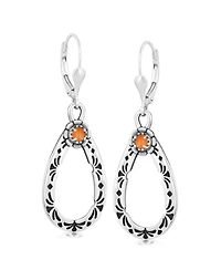 American West Jewelry Sterling Silver Orange Spiny Oyster Gemstone Pear Shaped Lever Back Earrings