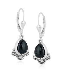 American West Jewelry Sterling Silver and Pear Shape Black Onyx Gemstone Fan Lever Back Earrings
