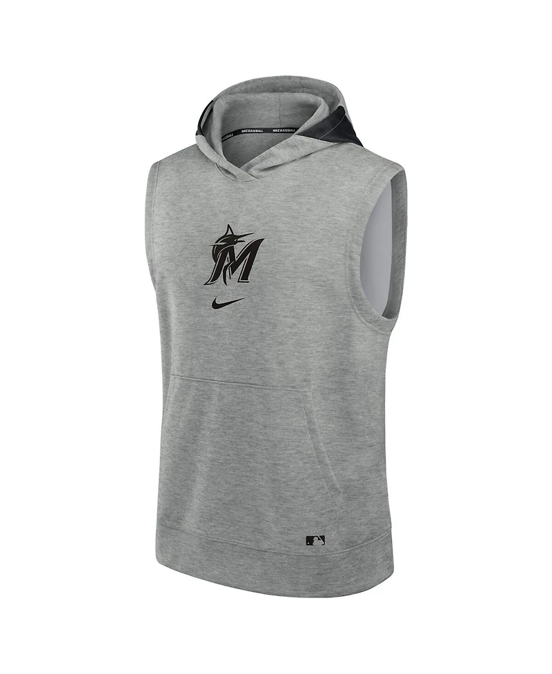 Nike Men's Heather Gray Miami Marlins Authentic Collection Early Work Performance Sleeveless Pullover Hoodie
