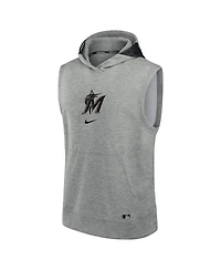 Nike Men's Heather Gray Miami Marlins Authentic Collection Early Work Performance Sleeveless Pullover Hoodie