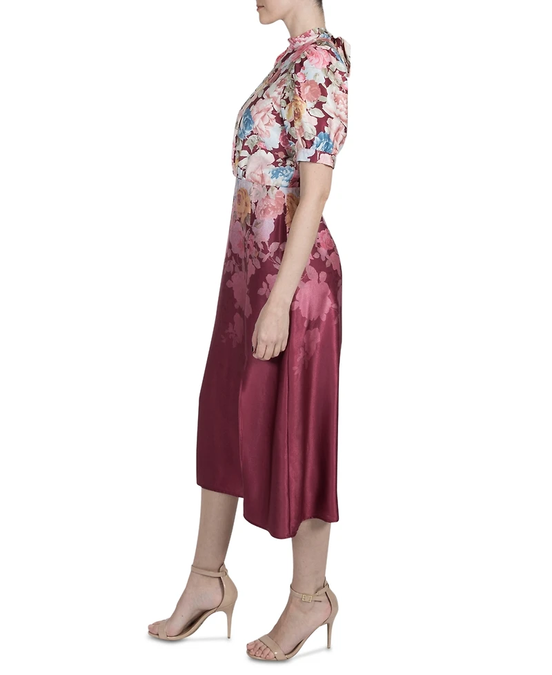 julia jordan Women's Printed Mock-Neck Short-Sleeve Dress