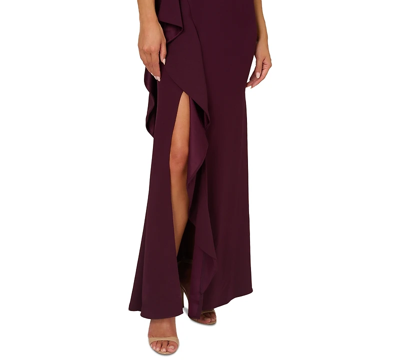 Adrianna Papell Petite One-Shoulder Satin Gown