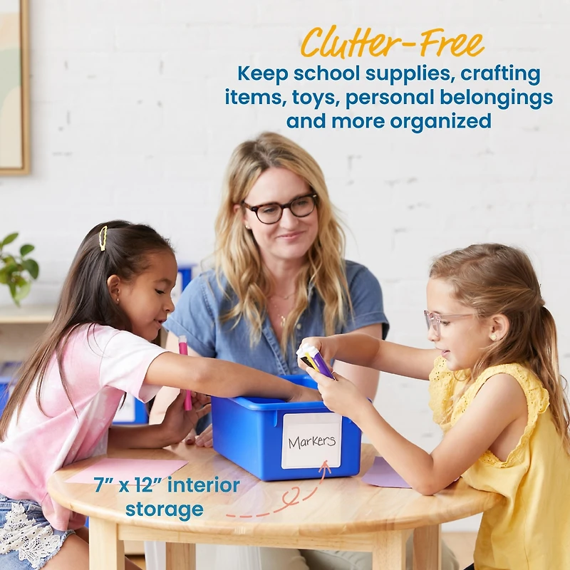 ECR4Kids Cubby Storage Bin with Lid, Blue, 10-Piece