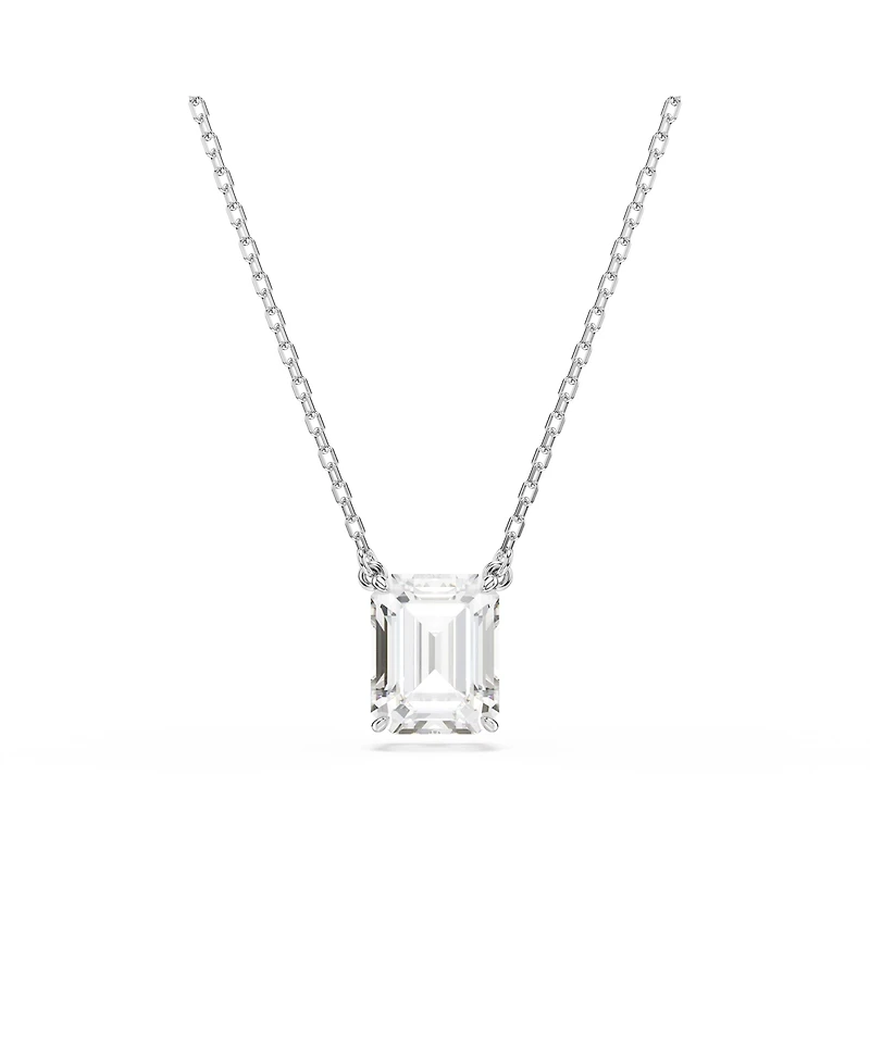 Swarovski Stilla Pendant, Octagon Cut, White, Rhodium Plated Necklace