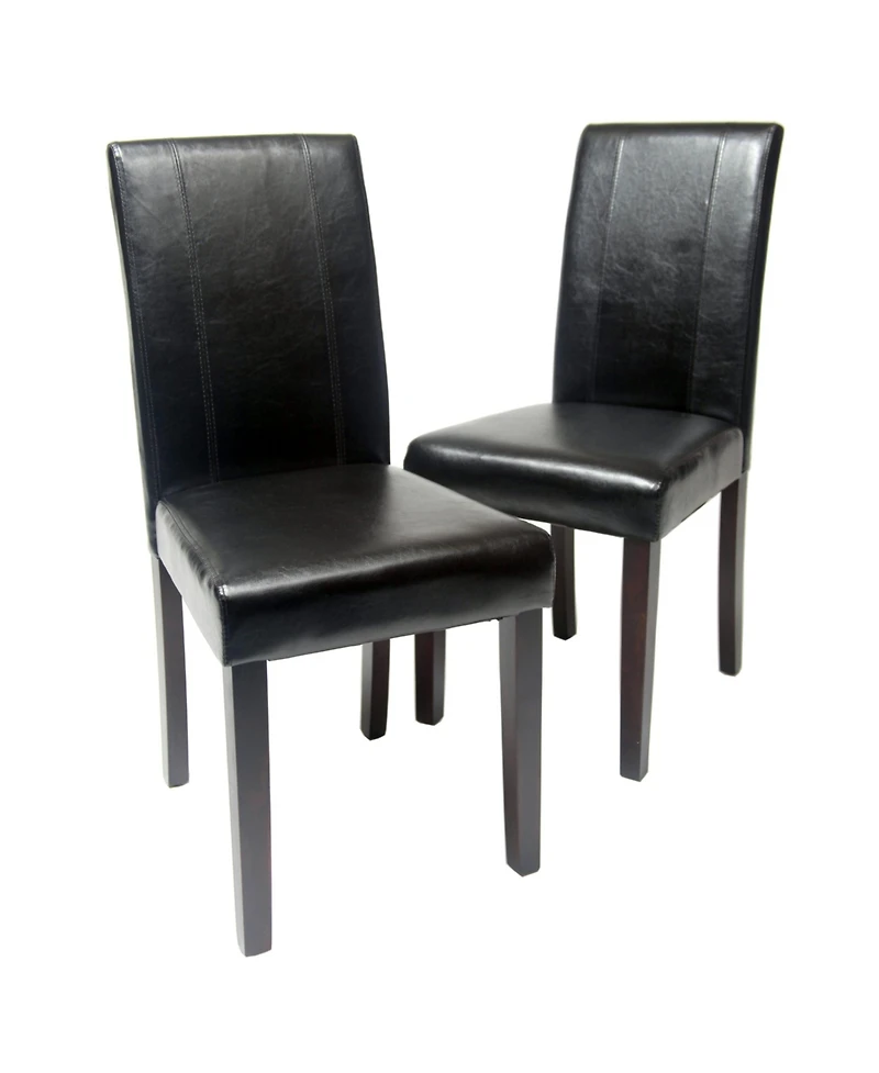 Streamdale Style Solid Wood Leatherette Padded Parson Chair, Black, Set of 2