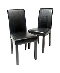 Streamdale Style Solid Wood Leatherette Padded Parson Chair, Black, Set of 2