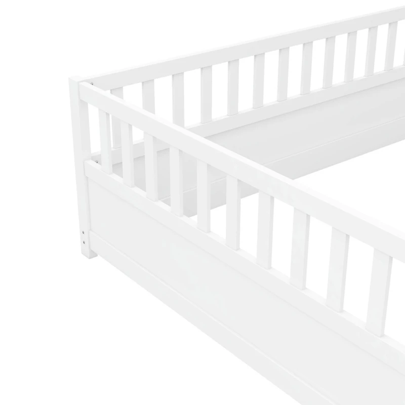 Streamdale Montessori Floor Bed Frame with High Barrier and Door