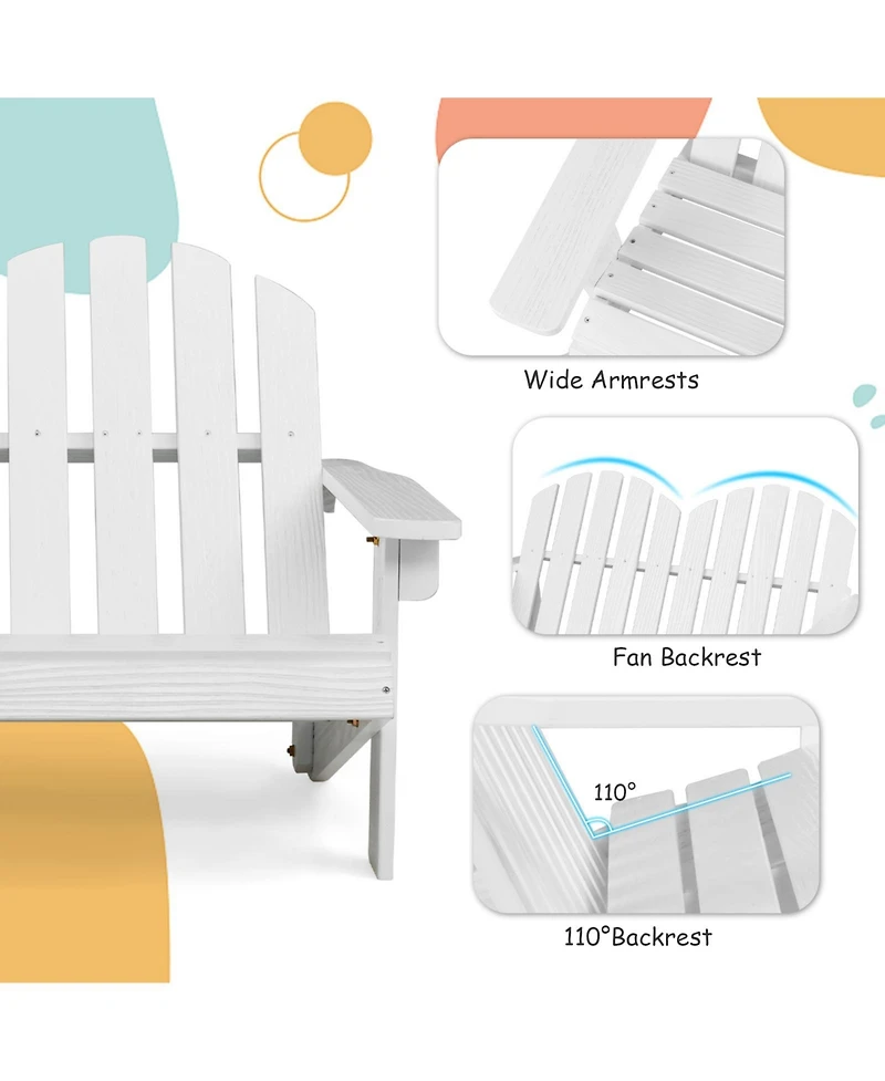 2 Person Fir Wood Adirondack Chair with High Backrest
