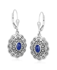 American West Jewelry Sterling Silver and Lapis Lazuli Gemstone Concha Lever Back Earrings
