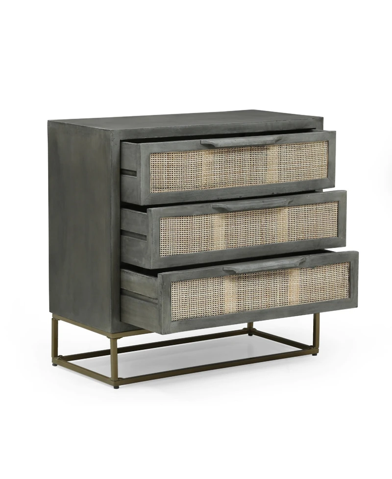 Simplie Fun Handcrafted Mango Wood Cabinet with Boho Wicker Accents