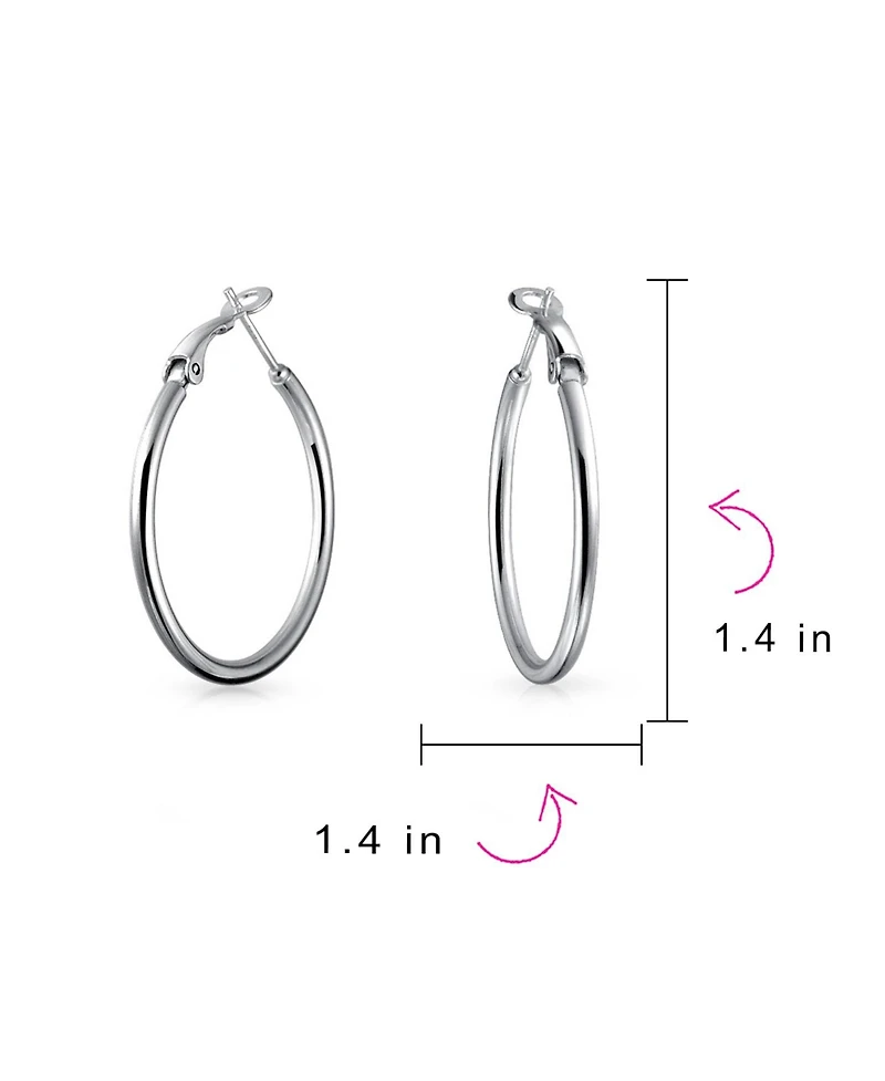 Bling Jewelry Simple Plain Finish Round Tube Hoop Earrings Sterling Silver Hinged Notched Post 1.4 Inch Diameter