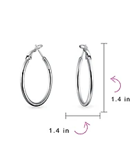 Bling Jewelry Simple Plain Finish Round Tube Hoop Earrings Sterling Silver Hinged Notched Post 1.4 Inch Diameter