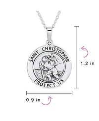 Bling Jewelry Large Size Patron Of Safe Travel "Protect Us" Religious Medal Medallion Round Saint Christopher Pendant Necklace Sterling Silv