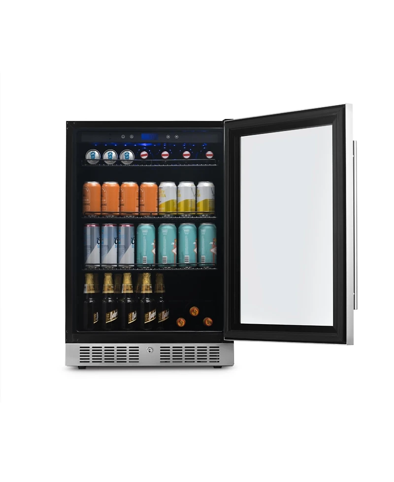 Newair 24" Built-in Premium 224 Can Beverage Fridge with Color Changing Led Lights, Seamless Stainless Steel Door and Precision Temperature Contr