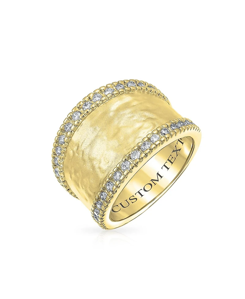 Bling Jewelry Modern Style Cz Accent Band Fashion Statement Brushed Hammered Matte Finish Wide Ring Yellow Gold Plated Brass Or Rhodium Br