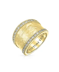 Bling Jewelry Modern Style Cz Accent Band Fashion Statement Brushed Hammered Matte Finish Wide Ring Yellow Gold Plated Brass Or Rhodium Br