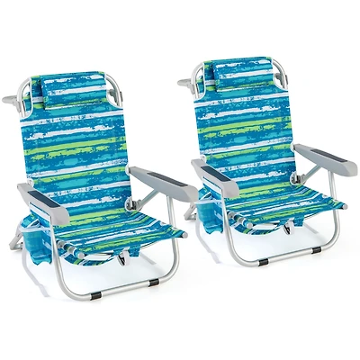 Foldable Backpack Beach Chair with Cup Holder and Storage Pockets for Outdoor